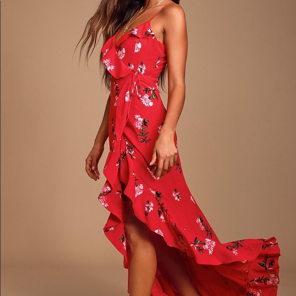 Rosana Red Floral Print Ruffled Wrap Maxi Dress - Picture 3 of 5